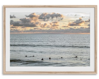 Sunset Surfers Fine Art Photography Print - Pismo Beach Wall Art, Large Framed or Unframed Ocean Surf Poster for Home Decor