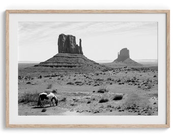 Western Desert Horse Fine Art Print - Framed or Unframed Americana Western Decor, Black and White Desert Photography, Framed Horse Poster