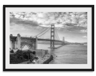 Golden Gate Bridge Black and White HDR Fine Art Photography Print - San Francisco Framed or Unframed Black and White Fine Art Wall Decor