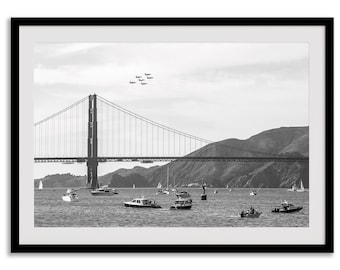 Jet Fighters Over Golden Gate Bridge Print - Framed San Francisco Wall Art -  Blue Angels Bay Area Large California Poster for Home Decor