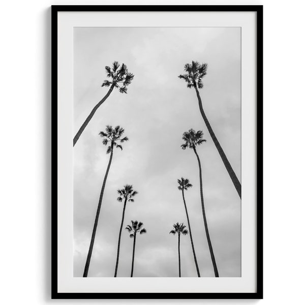Zwart-wit palmbomen strand print-Californië kunst aan de muur, minimalistische Los Angeles Fine Art Print, kust palmboom poster voor decor van het huis