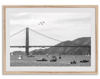 Jet Fighters Over Golden Gate Bridge Print - Framed San Francisco Wall Art -  Blue Angels Bay Area Large California Poster for Home Decor