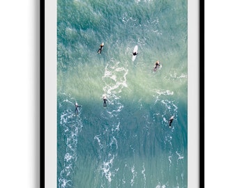 Fine Art Aerial Surf Print - Large Beach Photography Wall Art, Vertical Surfing Ocean Print, Framed Coastal Art Print for Home Decor