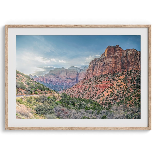 Zion National Park Towering Mountain Photography Print, Framed or Unframed Utah Wall Art, Southwest Zion Nature Fine Art Poster Home Decor