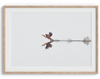 Fine Art Vogel Fliege Fotografie Druck - Großes minimalistisches Vogel Wandbild, gerahmtes Wildtier Fotografie Poster für Büro oder Wohndekor