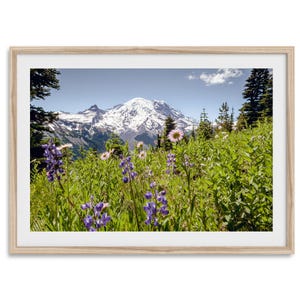 Mt. Rainier Fine Art Photography Print - Large Mountain Wall Art, Framed or Unframed Snowy Mountains Artwork, Washington Floral Wall Decor