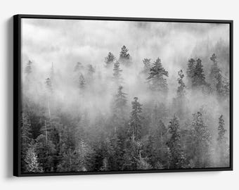 Foggy Forest Canvas Print: Black and White Scandinavian Wall Art