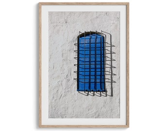 Blue Window: Mediterranean Decor Fine Art Photography Print, Framed or Unframed Minimalist Mediterranean Wall Art for Home or Office Decor