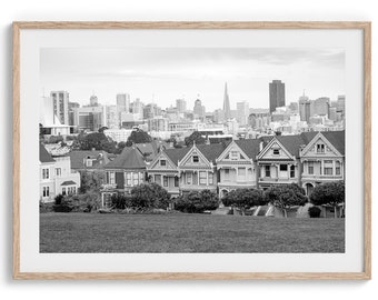 San Francisco Skyline Fine Art Schwarzweißdruck - Großes gerahmtes San Francisco B & W Poster für Ihre Dekoration in Kalifornien