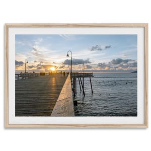 Ocean Pier Beach Fine Art Fotografie Druck - California Beach Themed Wandkunst, großes gerahmtes Ocean Sunset Poster für Büro oder Wohnkultur
