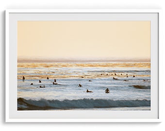 Kalifornischer Ozean-Surf-Druck – Fine Art Strandhaus-Wandkunst, gerahmtes minimalistisches Küstenstrand-Sonnenuntergang-Poster für Heimdekoration