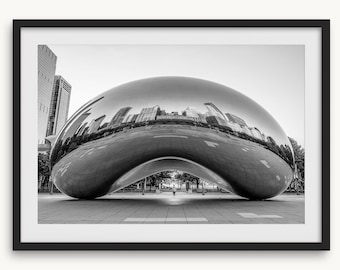 Chicago Bean Fine Art Print – Black and White Millennium Park Photography, Framed Wall Art for Home Decor