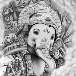 Ganpati (The new beginning ) Handmade original realistic charcoal drawing