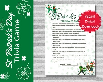St. Patrick's Day Trivia Game | School Printable | Irish Games | Fun St. Pattys Day | St. Paddys | Printable Party Games - Kids & Adults