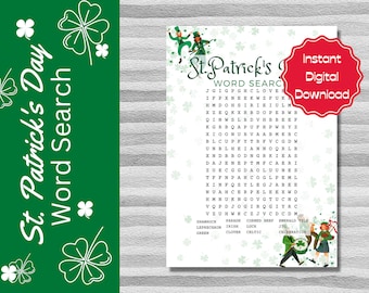 St. Patrick's Day Word Search | School Printable | Irish Games | Fun St. Pattys Day | St. Paddys | Printable Party Games - Kids & Adults