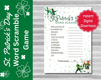 St. Patrick's Day Word Scramble | School Printable | Irish Games | Fun St. Pattys Day | St. Paddys | Printable Party Games for Kids & Adults