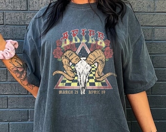 Vintage Aries Zodiac T-Shirt: Comfort Colors Cotton Astrology Shirt