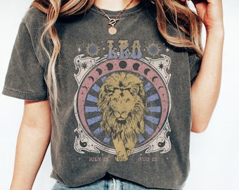 Vintage Leo Zodiac T-Shirt: Celestial Astrology Comfort Colors Tee