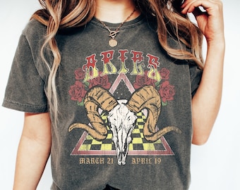 Aries Zodiac T-Shirt: Vintage Inspired Comfort Colors Astrology Tee