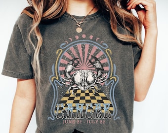 Vintage Cancer Zodiac Tee: Celestial Astrology Comfort Colors Shirt