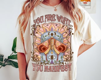 Comfort Colors Manifestation Shirt: Celestial Moth, Retro Hippie Tee