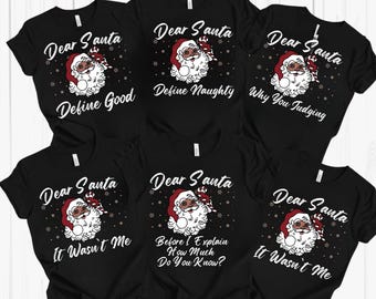 Camisa navideña negra de Papá Noel, camisas familiares marrones de Papá Noel, afroamericanas, Navidad