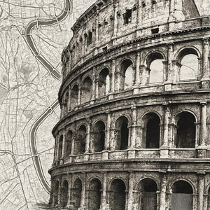 3 impressions numériques ; Plan de Paris avec la Tour Effiel, Plan de Rome avec le Colisée, Plan de New York avec la Statue de la Liberté