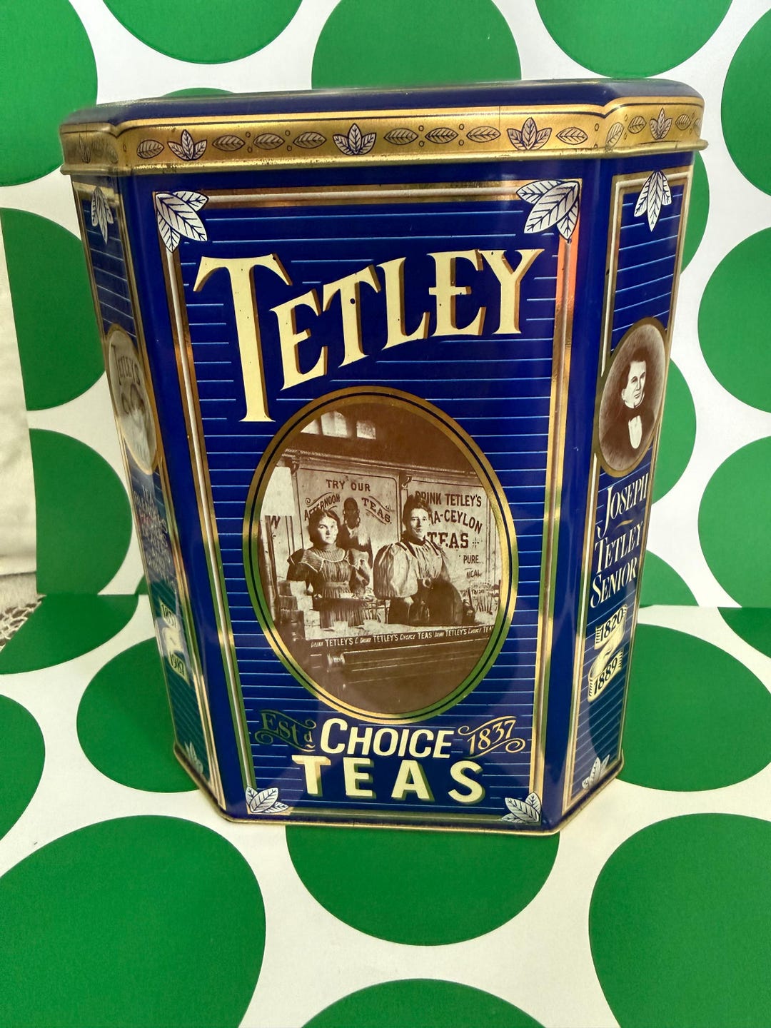 Tetley Tea Tin 7” X 5” X3” Blue With Photos of the Good Old Days - Etsy