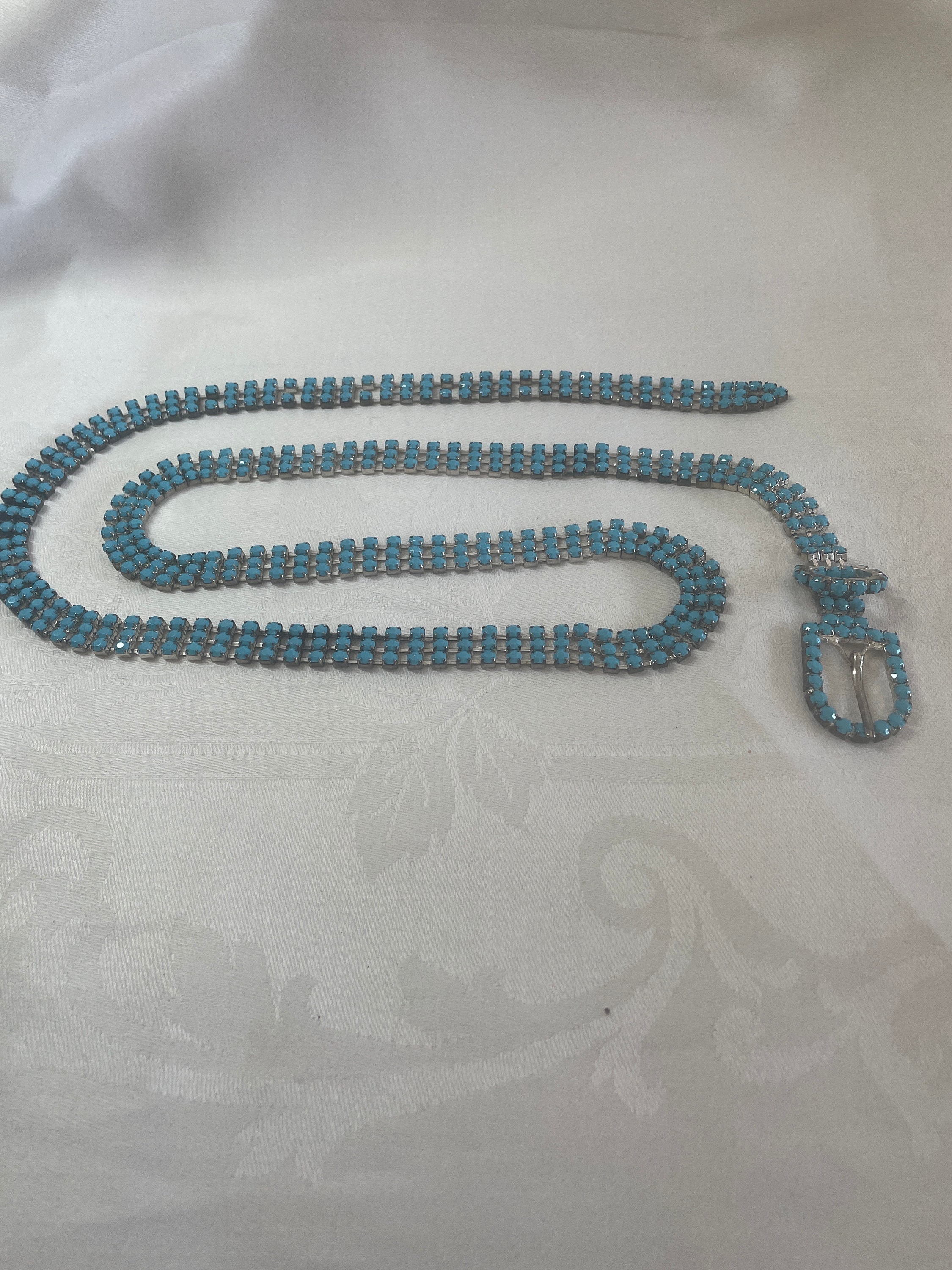 Skinny Blue Rhinestone Belt 38" length