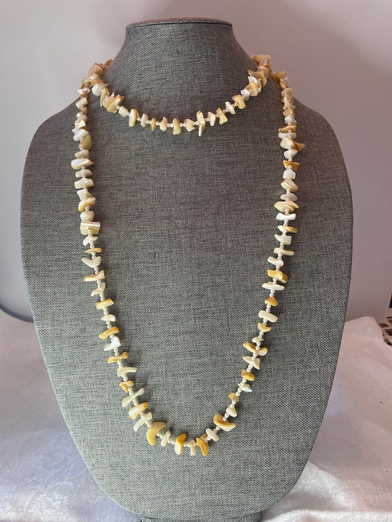 Vintage Shells and Pearl Necklace 54”