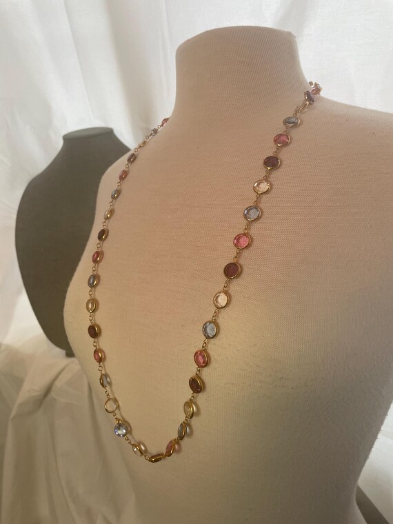 Swarovski stunning Bezel Set Pastel Crystal Link Necklace 34”