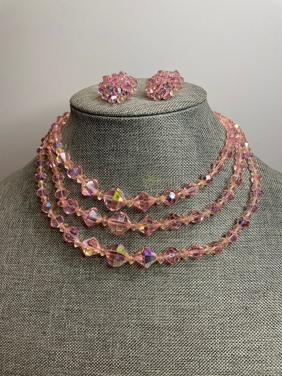 Vintage 50s Aurora Borealis Pink 16” Necklace