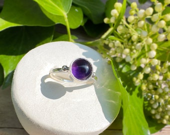 Amethyst Stacking Ring: Deep Purple, Solid 925 Silver