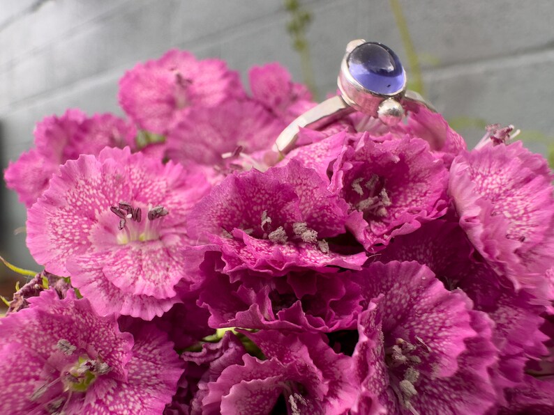 Elegant Iolite Stacking Rings with Polished and Hammered Bands image 7