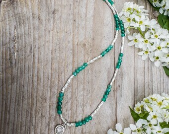 Dainty Karen Hill Silver & Green Onyx Beaded Necklace - Handcrafted Boho Chic Jewellery
