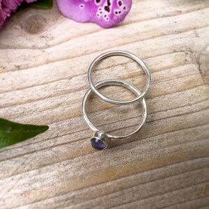 Elegant Iolite Stacking Rings with Polished and Hammered Bands image 2