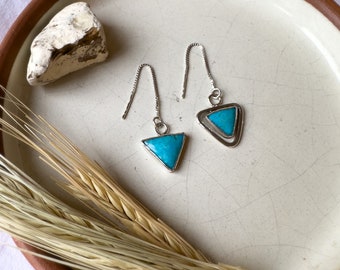 Sleeping Beauty Turquoise Triangle Threaders in Sterling Silver