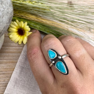 One-of-a-Kind Sleeping Beauty Turquoise Statement Ring with Hammered Sterling Silver Band image 4