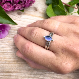 Elegant Iolite Stacking Rings with Polished and Hammered Bands image 4
