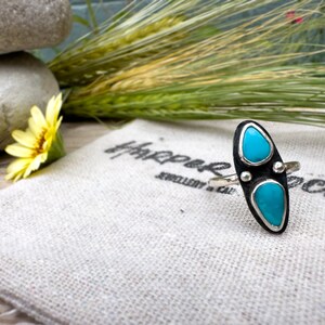 One-of-a-Kind Sleeping Beauty Turquoise Statement Ring with Hammered Sterling Silver Band image 5