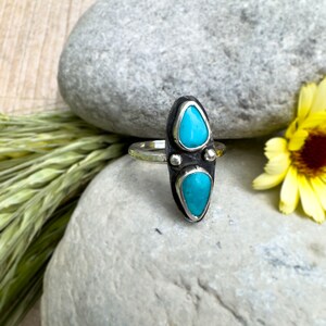 One-of-a-Kind Sleeping Beauty Turquoise Statement Ring with Hammered Sterling Silver Band image 6