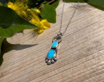 Boho Western Chic Sterling Silver Necklace with Sleeping Beauty Turquoise Pendant