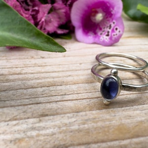 Elegant Iolite Stacking Rings with Polished and Hammered Bands image 3