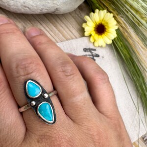 One-of-a-Kind Sleeping Beauty Turquoise Statement Ring with Hammered Sterling Silver Band image 2