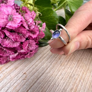 Elegant Iolite Stacking Rings with Polished and Hammered Bands image 5