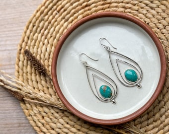 Handcrafted Turquoise Teardrop Earrings: An Artisan Journey in Sterling Silver