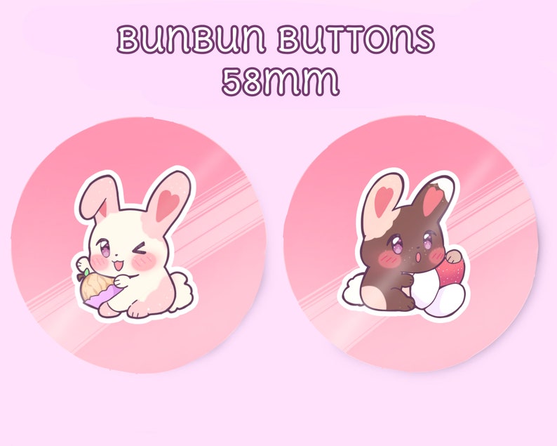 Cute Bunny Bunbun Button Set White and Brown Small Cute Decals Etsy