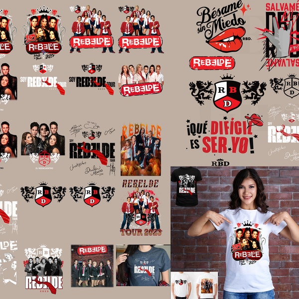 Rebelde Svg Png +25 designs | Rbd Touring Shirt  Svg Pgn | Rbd Rebelde Tour 2023 Bundle Png | Soy Rebelde Tour Png | Rbd fan gift