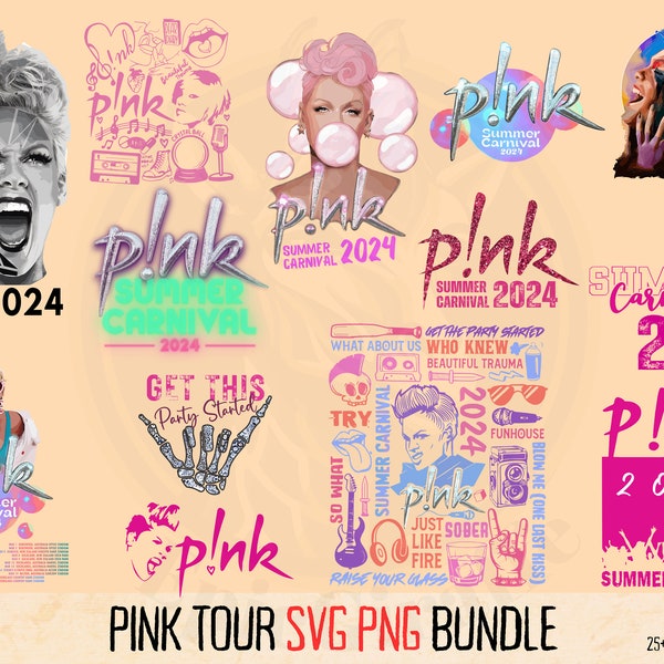 Pink Tour SVG PNG Bundle 25+ fichiers 13+ designs | Visite du carnaval d'été png| Chanteur rose | Téléchargement numérique png svg