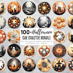 Halloween Car Coaster Png Bundle, 100+ wzorów sublimacji akwarelowej, przerażająca grafika sublimacji, upiorny Halloween natychmiastowe pobieranie